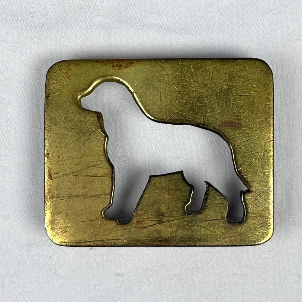 Vintage Labrador Retriever Dog Silhouette Brass Belt Buckle Gold Tone Cutout